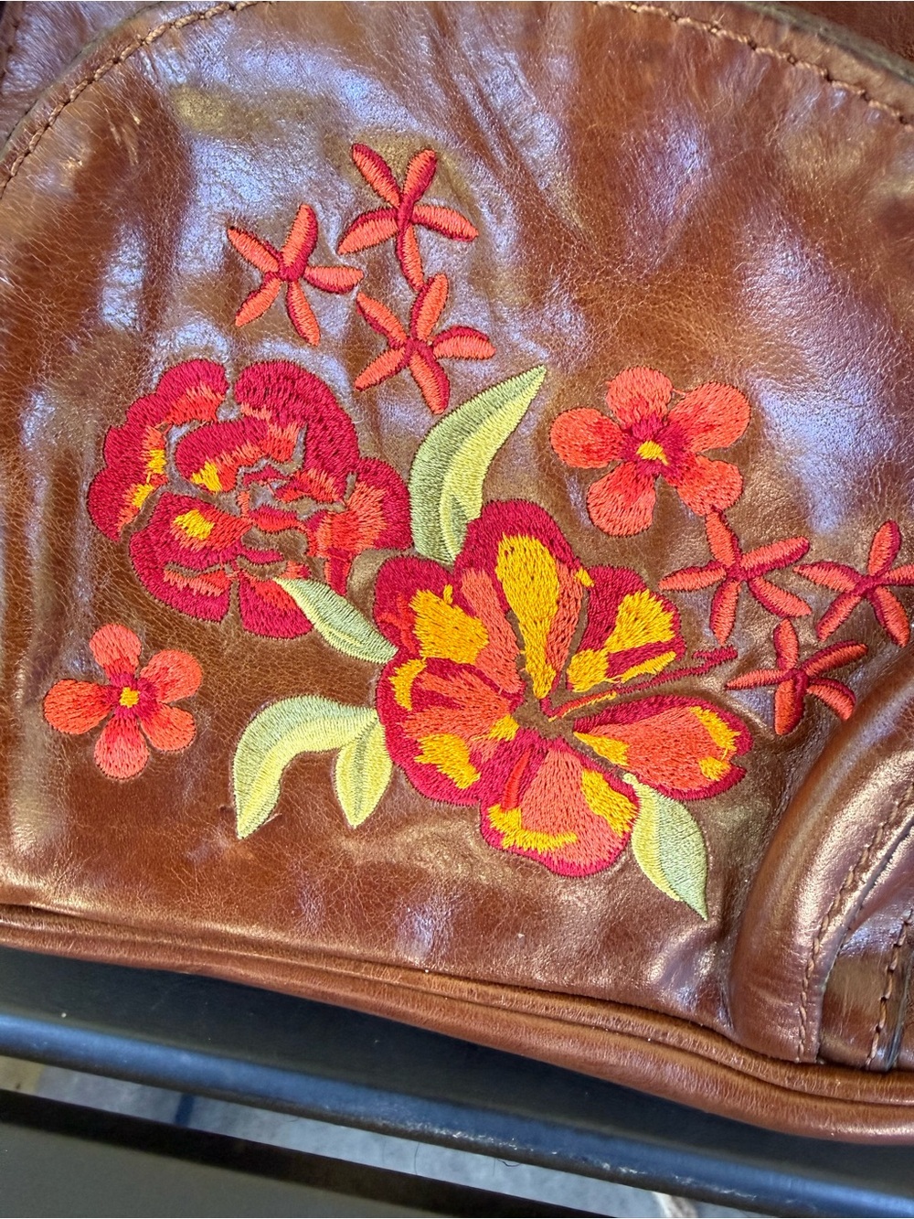 Patricia Nash Brown Leather Mini Backpack Floral Embroidered Boho Vintage Style - Picture 6 of 6
